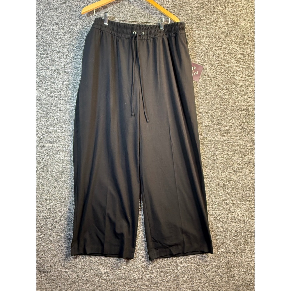 Ava & Viv Black Wide Leg Drawstring Pants Plus Size 1X High Rise Pockets New